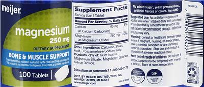 Product label for Magnesium 250 mg