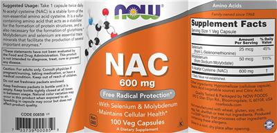 Photo of the NOW NAC 600 mg label