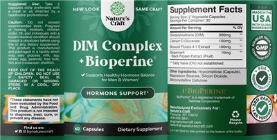 Photo of the Nature's Craft DIM Complex + BioPerine label