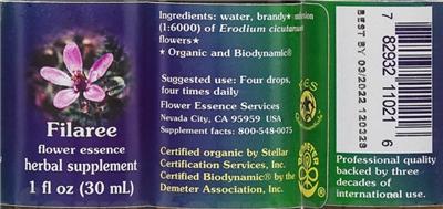Photo of the Flower Essence Services Filaree Flower Essence label