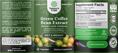 Photo of the Nature's Craft Green Coffee Bean Extract label