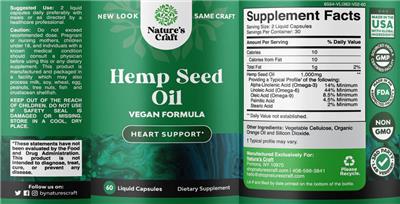 Photo of the Nature's Craft Hemp Seed Oil label