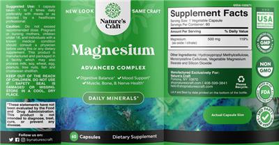 Photo of the Nature's Craft Magnesium label