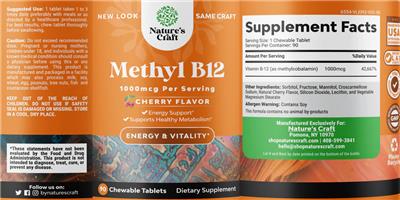 Photo of the Nature's Craft Methyl B12 1000 mcg Cherry Flavor label
