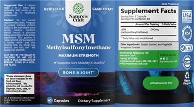 Photo of the Nature's Craft MSM label