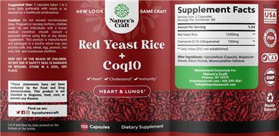 Photo of the Nature's Craft Red Yeast Rice + Coq10 label