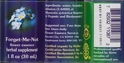 Photo of the Flower Essence Services Forget-Me-Not Flower Essence label