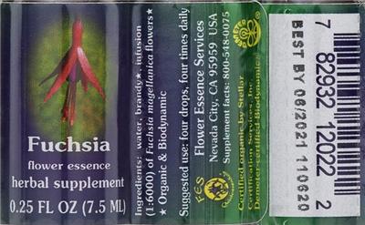 Photo of the Flower Essence Services Fuchsia Flower Essence label