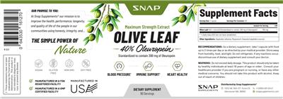 Photo of the SNAP Olive Leaf 40% Oleuropein label