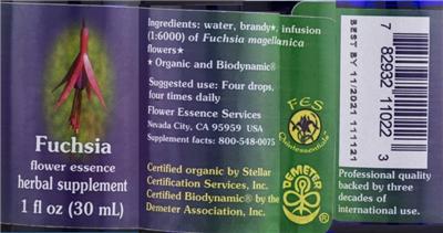 Photo of the Flower Essence Services Fuchsia Flower Essence label