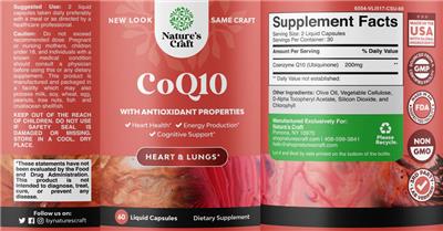 Photo of the Nature's Craft CoQ10 label