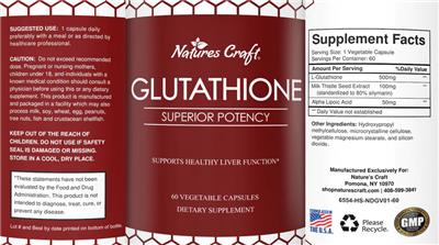 Photo of the Nature's Craft Glutathione label