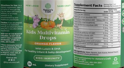 Photo of the Nature's Craft Kids Multivitamin Drops Orange Flavor label