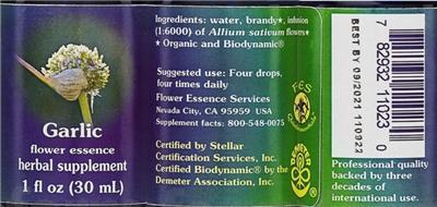 Photo of the Flower Essence Services Garlic Flower Essence label
