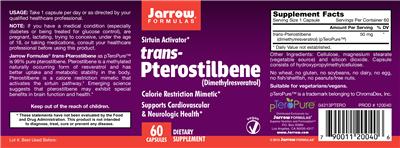 Photo of the Jarrow Formulas Trans-Pterostilbene label