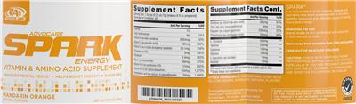 Photo of the AdvoCare Spark Energy Mandarin Orange label