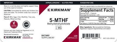 Photo of the Kirkman 5-MTHF 1 mg label