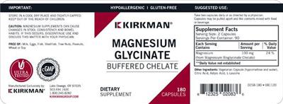 Photo of the Kirkman Magnesium Glycinate label