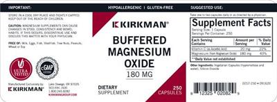 Photo of the Kirkman Buffered Magnesium Oxide 180 mg label