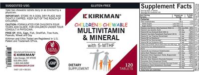 Photo of the Kirkman Children's Chewable Multivitamin & Mineral with 5-MTHF label