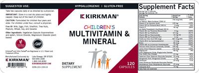Photo of the Kirkman Children's Multivitamin & Mineral label