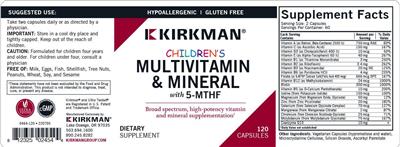 Photo of the Kirkman Children's Multivitamin & Mineral with 5-MTHF label