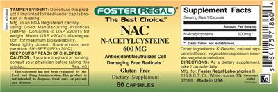 Photo of the Foster Regal NAC N-Acetylcysteine 600 mg label