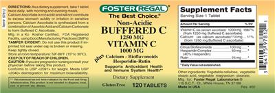 Photo of the Foster Regal Non-Acidic Buffered C 1250 mg Vitamin C 1000 mg label