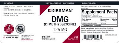 Photo of the Kirkman DMG (Dimethylglycine) 125 mg label