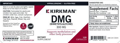 Photo of the Kirkman DMG (Dimethylglycine) 300 mg label