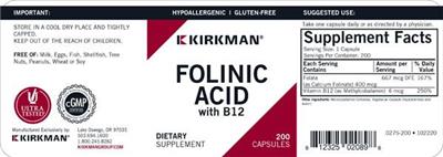 Photo of the Kirkman Folinic Acid with B-12 label