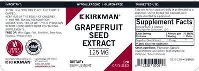 Photo of the Kirkman Grapefruit Seed Extract 125 mg label