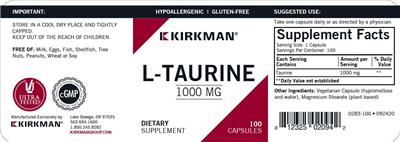 Photo of the Kirkman L-Taurine 1000 mg label