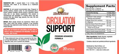 Photo of the Rise-N-Shine Circulation Support label
