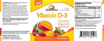Photo of the Rise-N-Shine Vitamin D-3 Gummy Vitamins for Adults label