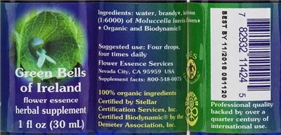 Photo of the Flower Essence Services Green Bells Of Ireland Flower Essence label
