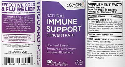 Photo of the Oxygen Nutrition TriGuard Plus Natural Immune Support Concentrate label