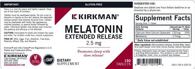 Photo of the Kirkman Melatonin Extended Release 2.5 mg label