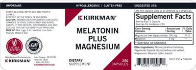 Photo of the Kirkman Melatonin Plus Magnesium label