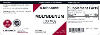 Photo of the Kirkman Molybdenum 100 mcg label