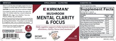 Photo of the Kirkman Mushroom Mental Clarity & Focus label