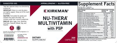 Photo of the Kirkman Nu-Thera Multivitamin with P5P label