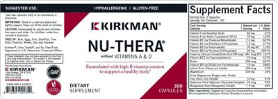 Photo of the Kirkman Nu-Thera without Vitamins A & D label