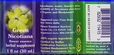 Photo of the Flower Essence Services Green Nicotiana Flower Essence label