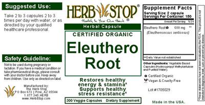 Photo of the Herb Stop Eleuthero Root label