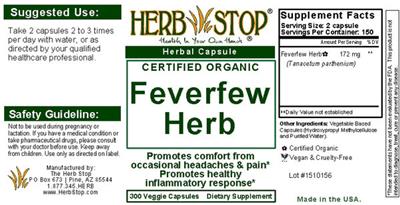 Photo of the Herb Stop Feverfew Herb label