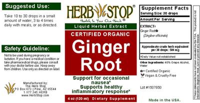 Photo of the Herb Stop Ginger Root label