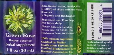 Photo of the Flower Essence Services Green Rose Flower Essence label