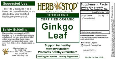 Photo of the Herb Stop Ginkgo Leaf label