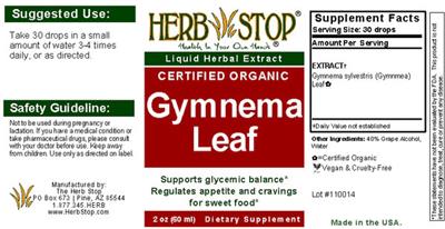 Photo of the Herb Stop Gymnema Leaf label
